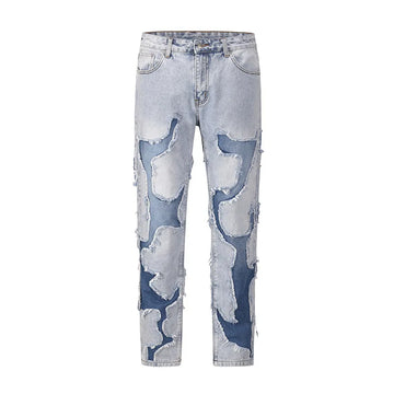 Aidase Streetwear Swag Style Blue Frayed Jeans Pants for Men Retro Washed Ripped Casual Tapered Denim Trousers Slim Fit Y2k Jean Male aidase-shop